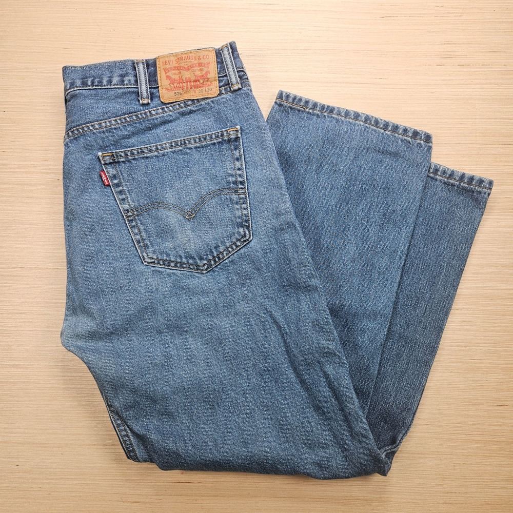 Levi 505 Regular Fit Jeans Men 38x30 Fit 38x29 Blue Straight Leg Denim Classic